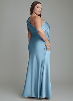 Azazie Yuanna Bridesmaid Dresses Steel Blue Mermaid One Shoulder Stretch Satin Dress image9
