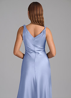 Azazie Nerine Bridesmaid Dresses Ice A-Line Pleated Stretch Satin Dress image2