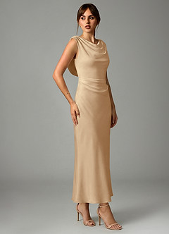 Azazie Kieryn 신부 들러리 드레스 인어 주름진 스트레치 새틴 발목 길이 드레스 image4