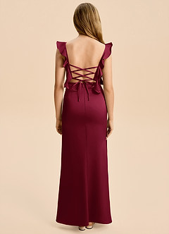 Azazie Jessamine Junior Burgundy Sheath Ruched Stretch Satin Dress image2