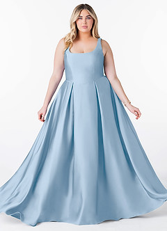 Azazie Neve Bridesmaid Dresses Powder Blue Ball-Gown with Pockets Stretch Satin Dress image10