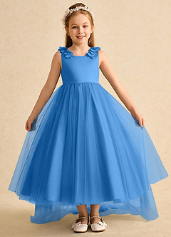 Azazie Lorita Abiti da Ragazza di Fiori Abito A-Line in Tulle Perline Blue Jay image2