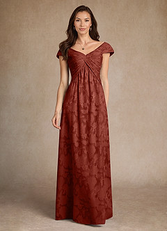 Azazie Myrtle Mother of the Bride Dresses Terracotta A-Line Pleated Floral Burnout Dress image1