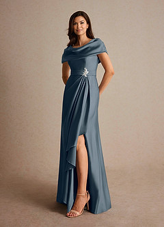 Azazie Branford Mother of the Bride Dresses Twilight A-Line Pleated Stretch Satin Dress image8
