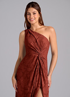 Azazie Brooke Bridesmaid Dresses Terracotta A-Line One Shoulder Floral Burnout Dress image6