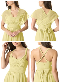 Azazie Olani Bridesmaid Dresses Lemon Sorbet A-Line Off the Shoulder Chiffon Convertible Dress image6