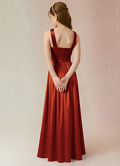 Azazie Jiya Junior Paprika A-Line Pleated Metallic Satin Dress image2