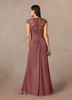 Azazie Birdie Mère de la mariée Robes Robe Trapèze en Mousseline de soie Paillettes Reine Anne Rose Du Désert image5