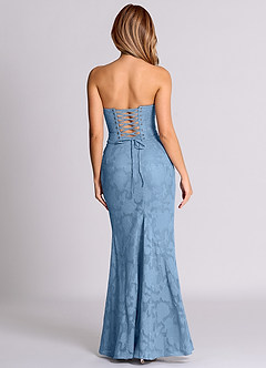 Azazie Sorrel Bridesmaid Dresses Steel Blue Mermaid Corset Floral Burnout Convertible Dress image2
