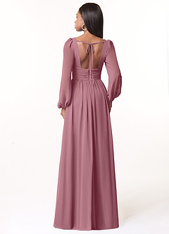Azazie Norah Bridesmaid Dresses Vintage Mauve A-Line V-Neck Long Sleeve Chiffon Dress image2