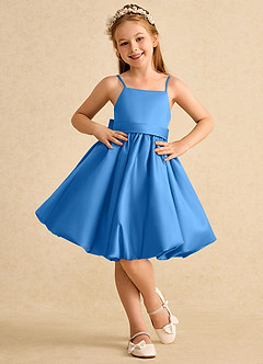 Azazie Davine vestidos de niña de las flores Vestido de Azul Grisaceo de Satin Mate de Corte En A con Tirante Espagueti image3