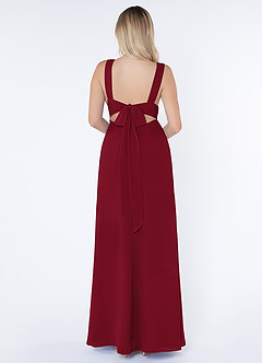 Azazie Christiana Bridesmaid Dresses Burgundy A-Line V-Neck Pleated Chiffon Dress image2