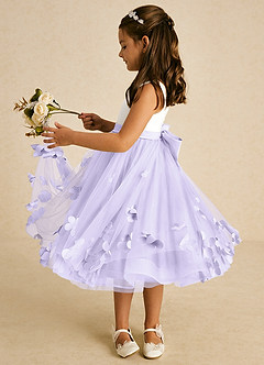Azazie Sprout Flower Girl Dresses Lilac A-Line Bow Tulle Dress image4