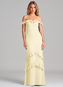 Azazie Marilynn Jurken voor bruidsmeisjes Jurk van Chiffon met Zeemeermin Off the Shoulder Citroensorbet image3