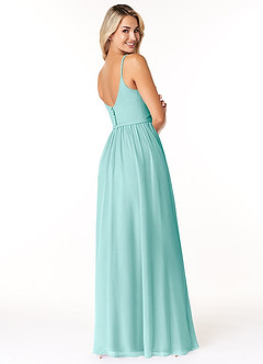 Azazie Rayna Bridesmaid Dresses Aqua A-Line V-Neck Pleated Chiffon Dress image5