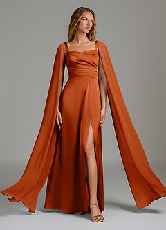 Azazie Niveah Bridesmaid Dresses Burnt Orange A-Line Strapless Stretch Satin Convertible Dress image5