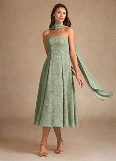 Azazie Lorain Mother of the Bride Dresses Agave A-Line Pleated Floral Burnout Dress image2