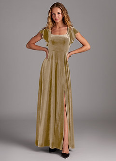 Azazie Bondi Brautjungfernkleider A-Linie Seitliche Cut-Outs Samt Kleid Goldene Bräune image4