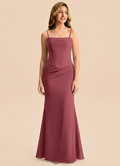 Azazie Sorrel Junior Merlot Mermaid Pleated Chiffon Dress image6