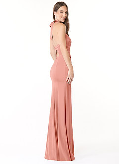 Azazie Emeria Brautjungfernkleider Meerjungfrau-Linie Plissee Stretch-Satin Kleid Koralle image5