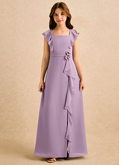 Azazie Soso Girls Formal Robe Demoiselle D'honneur Fillette Robe Trapèze en Mousseline de soie Plissée Glycine image3