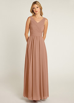 Azazie Pierrette Bridesmaid Dresses Champagne Rose A-Line Pleated Chiffon Dress image1
