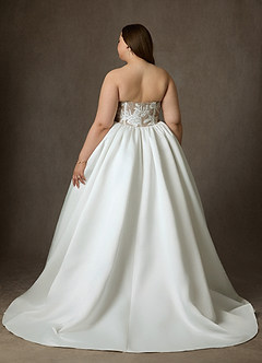 Azazie Mirabeth Abiti da Sposa Abito Principessa in Pizzo Senza Cinturino Bianco Diamante Caramello image13