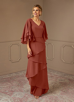 Azazie OHara Abiti per la Madre della Sposa Abito A-Line in Chiffon con Scollo a V Auburn image1