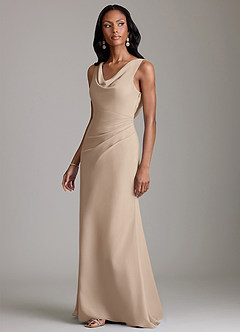 Azazie Linelle Robes de demoiselle d'honneur Robe Sirène en Mousseline de soie Plissée Taupe image6
