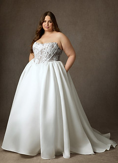 Azazie Mirabeth Abiti da Sposa Abito Principessa in Pizzo Senza Cinturino Bianco Diamante Cacao image11