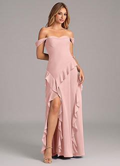 Azazie Sloane Robes de demoiselle d'honneur Robe Trapèze en Mousseline de soie Encolure en Forme de Cœur Rose Poudré image4