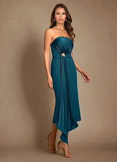 Azazie Dinanta Mother of the Bride Dresses Ink Blue Column Pleated Chiffon Dress image7