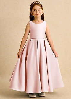 Azazie Mapel Flower Girl Dresses Blushing Pink Ball-Gown Pleated Matte Satin Dress image6