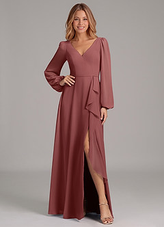 Azazie Simone Abiti da Damigella Abito A-Line in Chiffon Manica Lunga Ametista image3