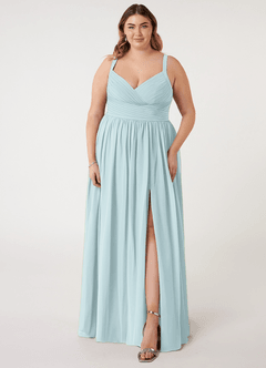 Azazie Chanel Bridesmaid Dresses Mist A-Line Pleated Chiffon Dress image8