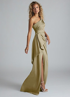 Azazie Maive Robes de demoiselle d'honneur Robe Fourreau en Satin extensible Rayé Vert Mousse image11