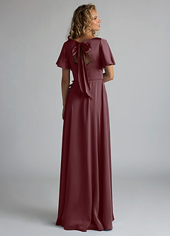 Azazie Kimber Bridesmaid Dresses Sangria A-Line Ruched Stretch Satin Dress image2