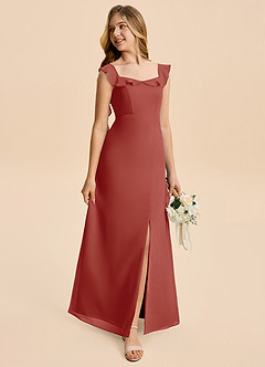 Azazie Cindy Junior Terracotta A-Line Ruched Chiffon Dress image4