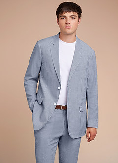 Gavin Azul Chaqueta de traje de seersucker a rayas