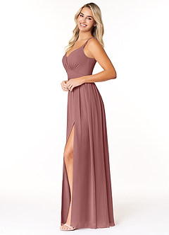 Azazie Rayna Final Sale Desert Rose A-Line V-Neck Pleated Chiffon Dress image3