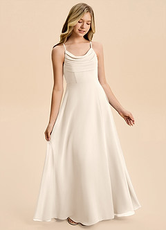 Azazie Gia Junior Robe Trapèze en Mousseline de soie Plissé Albâtre Blanc image4