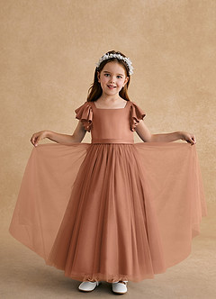 Azazie Suzy Flower Girl Dresses Bronzer A-Line with Sleeves Tulle Dress image5