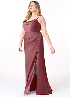 Azazie Marzia Brautjungfernkleider Etui Kutte Gefaltet Stretch-Satin Kleid Wüstenrose image15