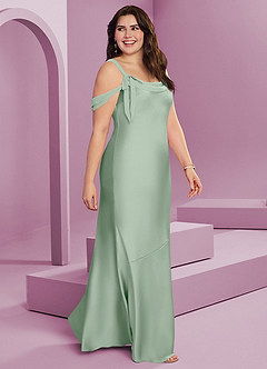 Barbie ♥ Azazie Jurken voor bruidsmeisjes Jurk van Stretch Satijn met Kolom Geplooid Agave image11