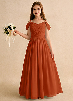 Azazie Chelo Girls Formal Flower Girl Dresses Burnt Orange A-Line Pleated Chiffon Dress image3