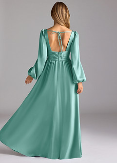 Azazie Norah Bridesmaid Dresses Aqua A-Line Stretch Satin Dress image2