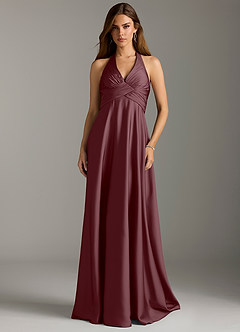 Azazie Tessie Robes de demoiselle d'honneur Robe Trapèze en Satin extensible Plissée Sangria image3