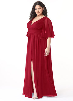 Azazie Temeka Bridesmaid Dresses Scarlet A-Line Ruched Chiffon Dress image9