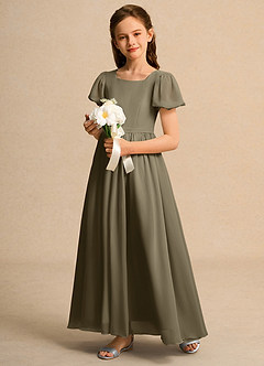 Azazie Joss Robe Demoiselle D'honneur Fillette Robe Trapèze en Mousseline de soie avec manches Vert Saule image11