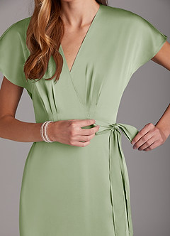 Azazie Nico Bridesmaid Dresses Dusty Sage A-Line V-Neck Stretch Satin Dress image7